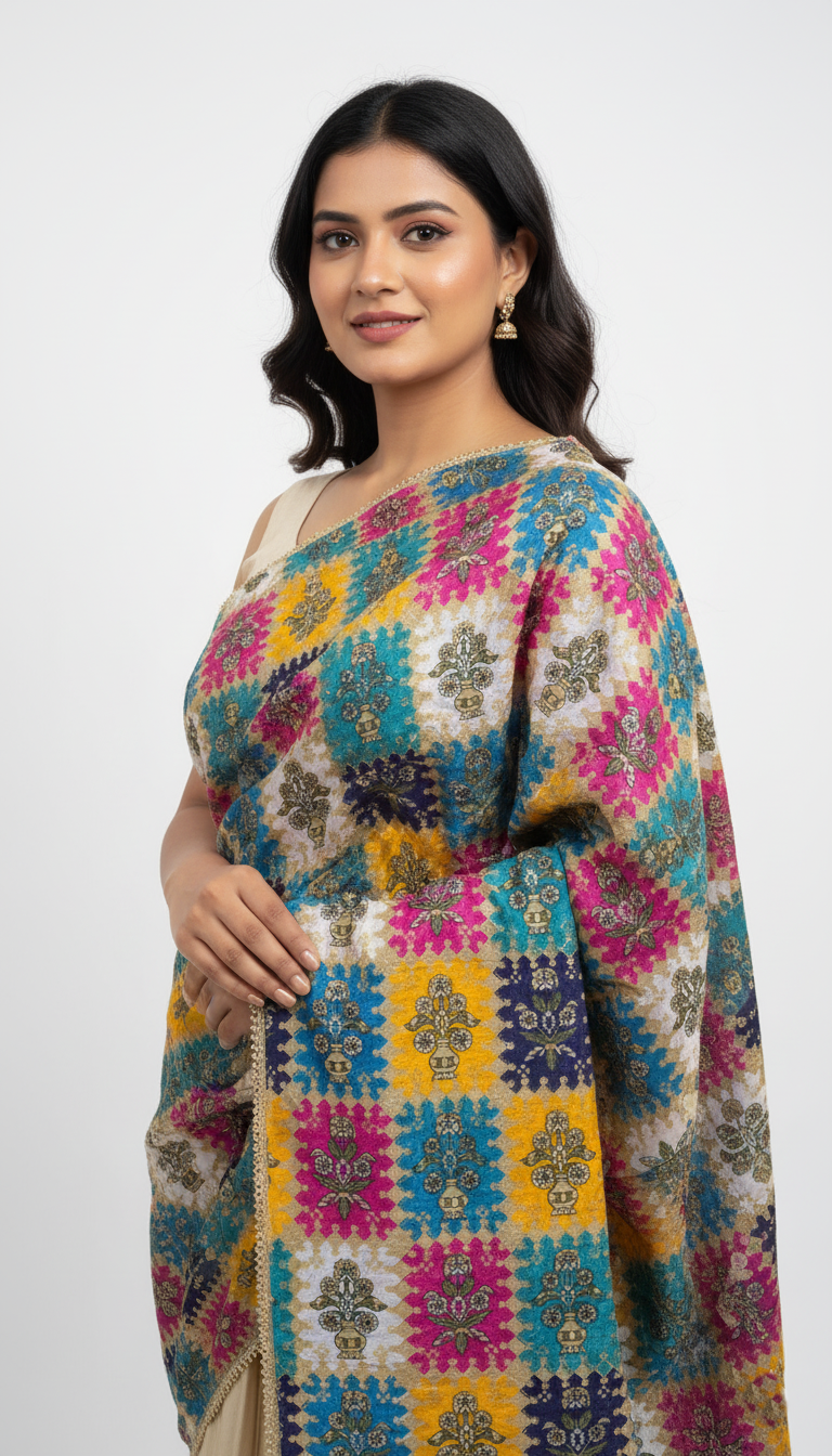 Chinon Print Multicolored Dupatta