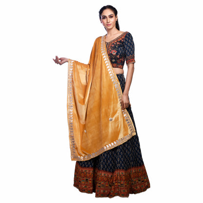 Elegant Velvet Dupatta with Embroidered Gota Patti Gold Border