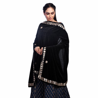 Elegant Velvet Dupatta with Embroidered Gota Patti Gold Border