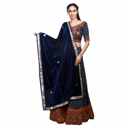 Elegant Velvet Dupatta with Embroidered Gota Patti Gold Border