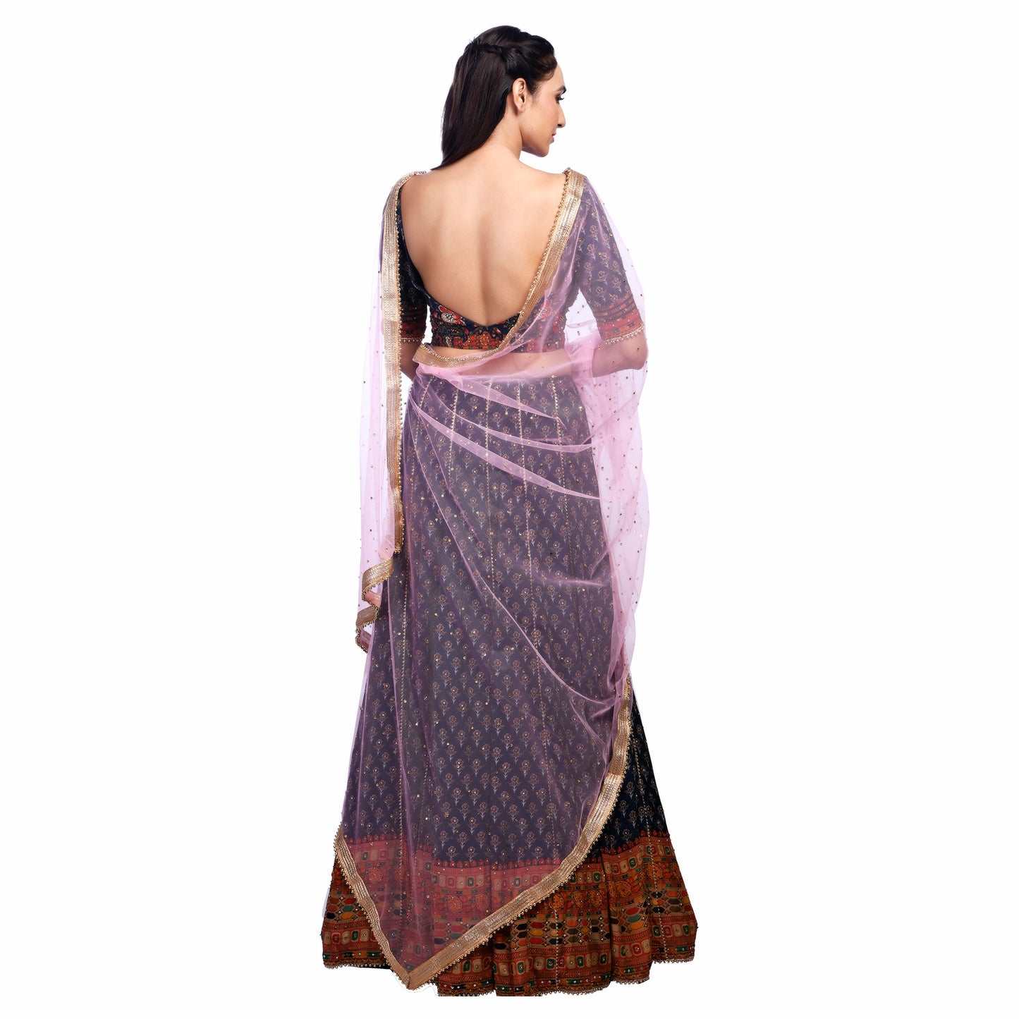 Elegant Net Dupatta with Golden Zari & Moti Lace