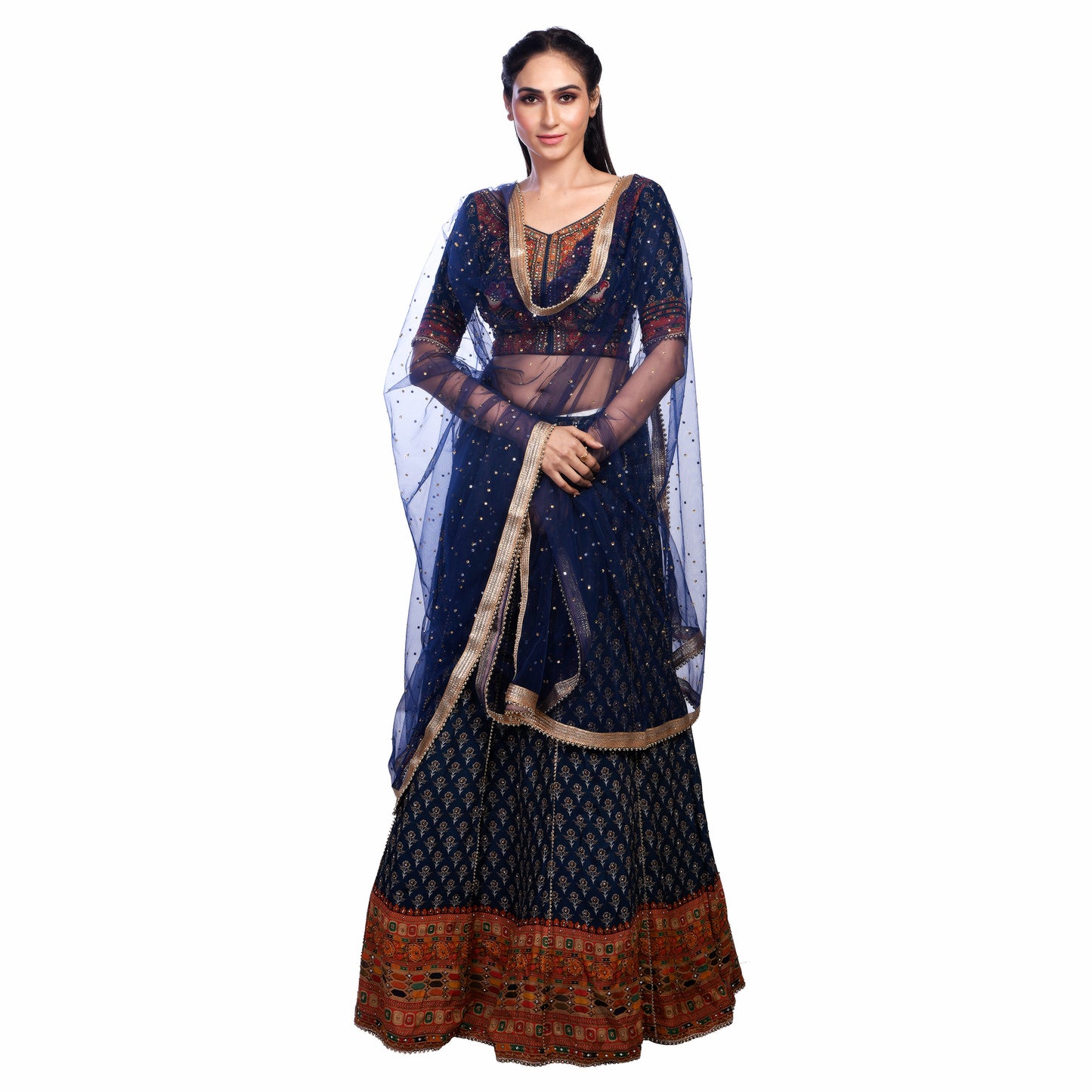 Elegant Net Dupatta with Golden Zari & Moti Lace