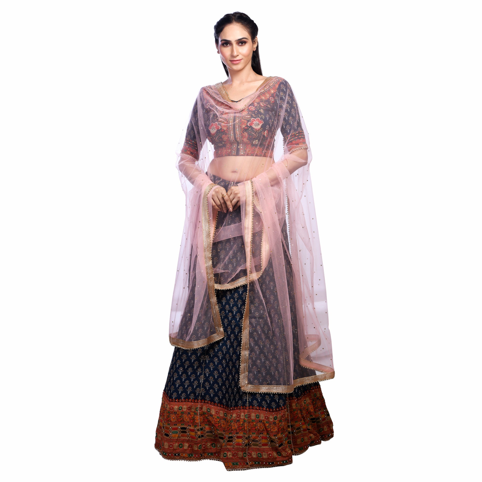 Elegant Net Dupatta with Golden Zari & Moti Lace