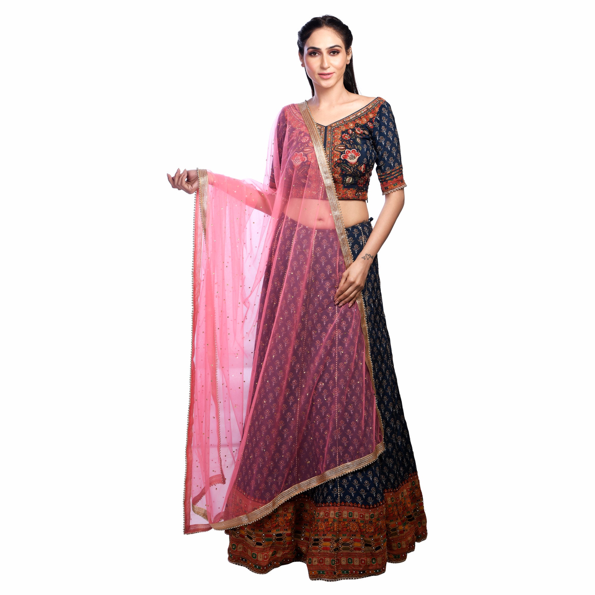 Elegant Net Dupatta with Golden Zari & Moti Lace