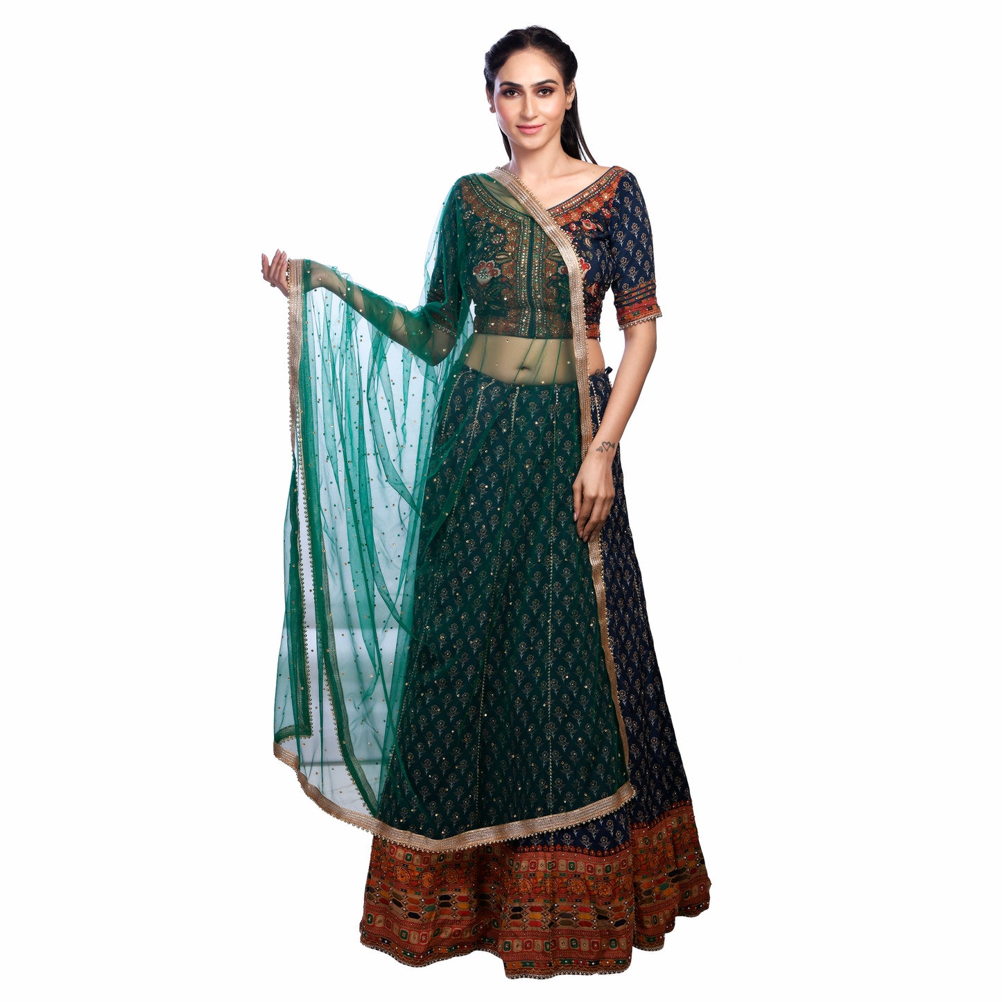 Elegant Net Dupatta with Golden Zari & Moti Lace