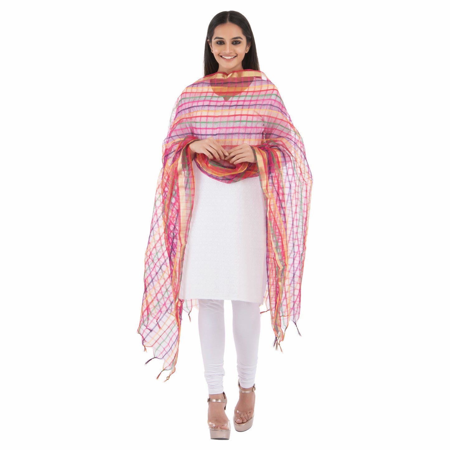 Multicolored Checkered Pattern Banarasi Dupatta