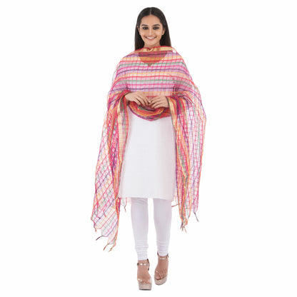 Multicolored Checkered Pattern Banarasi Dupatta