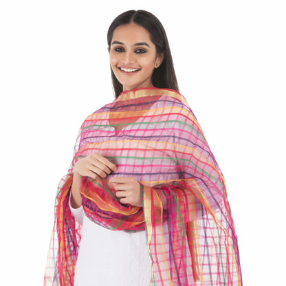 Multicolored Checkered Pattern Banarasi Dupatta