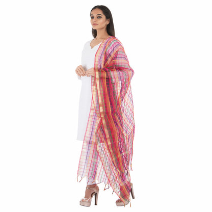 Multicolored Checkered Pattern Banarasi Dupatta