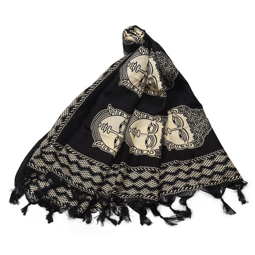 Black Print Art Silk Dupatta with Tassels