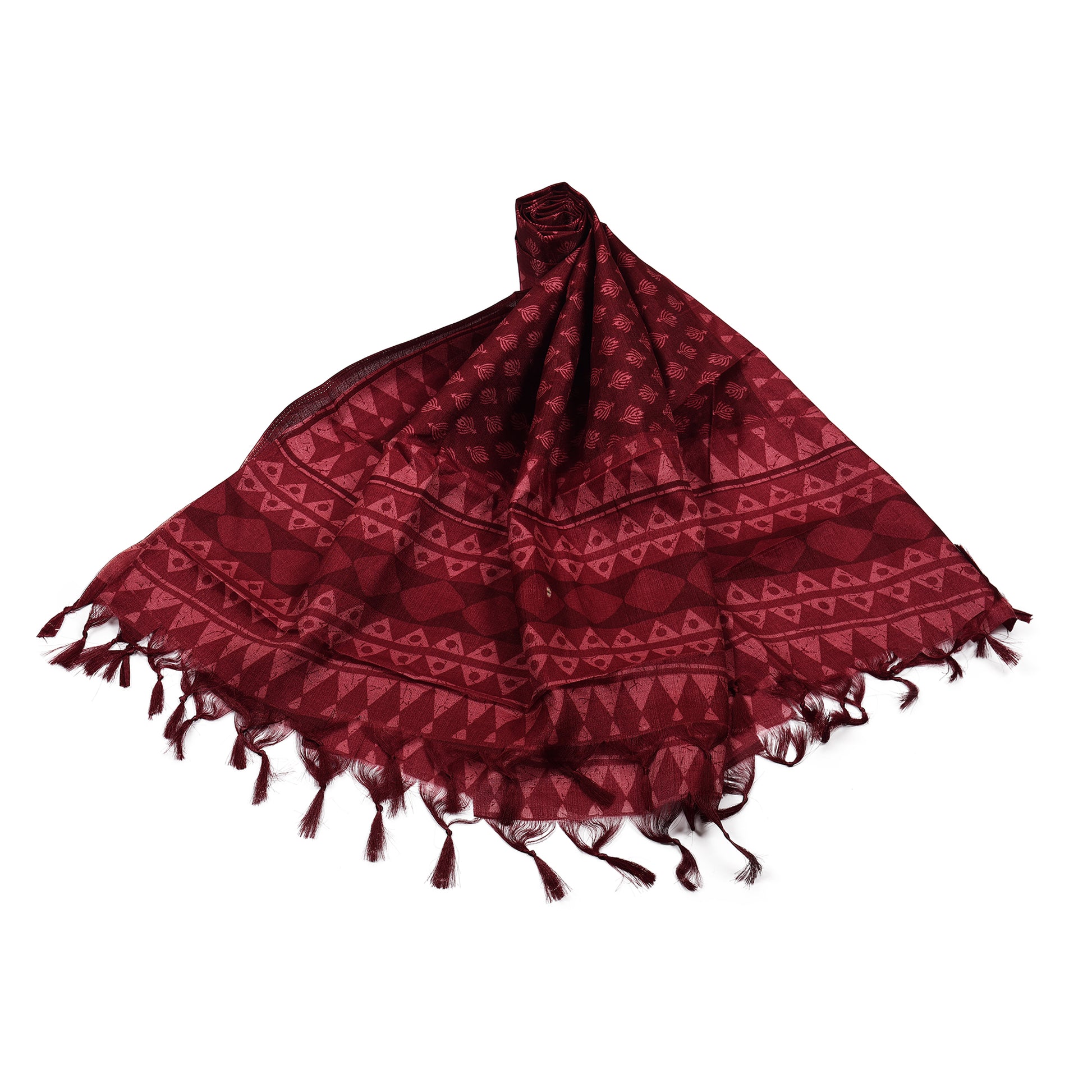 Polka Print Art Silk Dupatta with Tassels