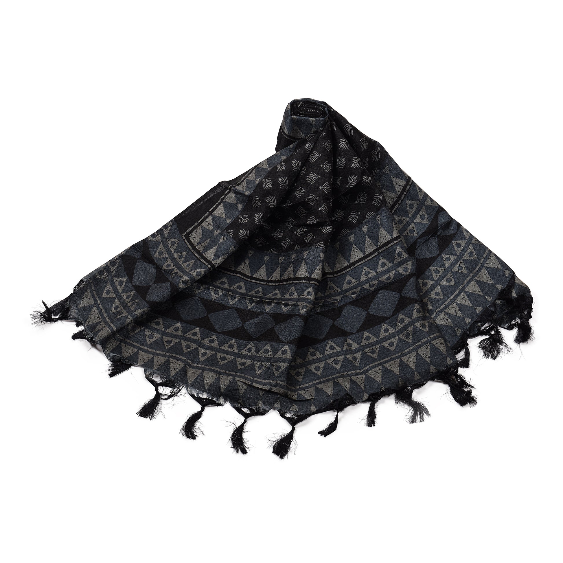 Polka Print Art Silk Dupatta with Tassels