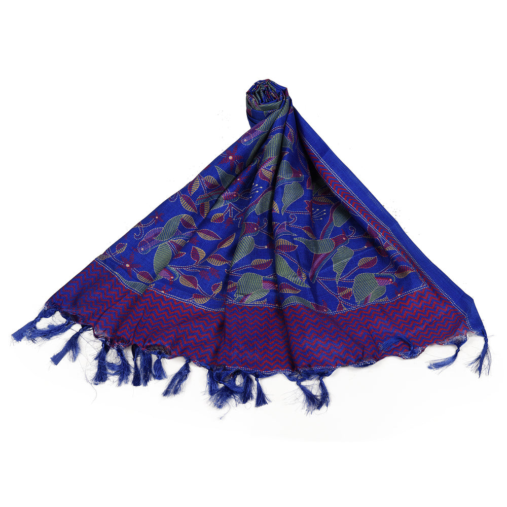 Art Silk Dupatta with All-Over Bird Print and Tassels
