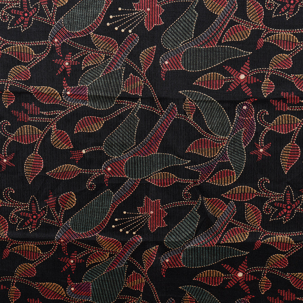 Art Silk Dupatta with All-Over Bird Print and Tassels