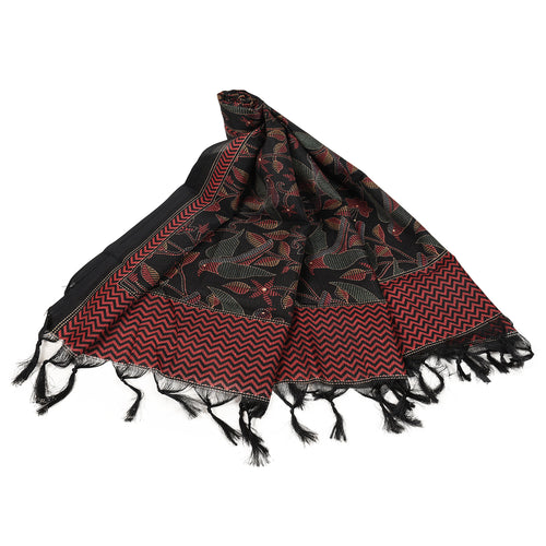 Art Silk Dupatta with All-Over Bird Print and Tassels