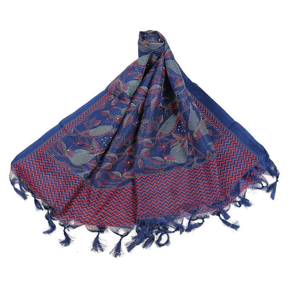 Art Silk Dupatta with All-Over Bird Print and Tassels