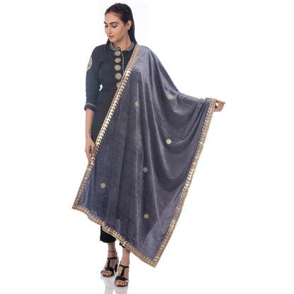 Elegant Velvet Dupatta with Embroidered Gota Patti Gold Border