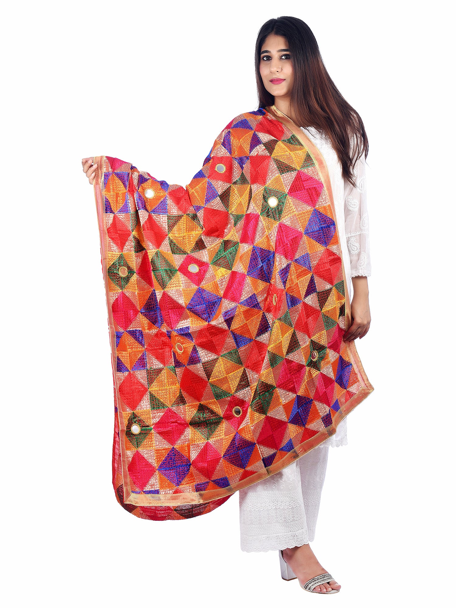 Multicolour Phulkari Chiffon Dupatta