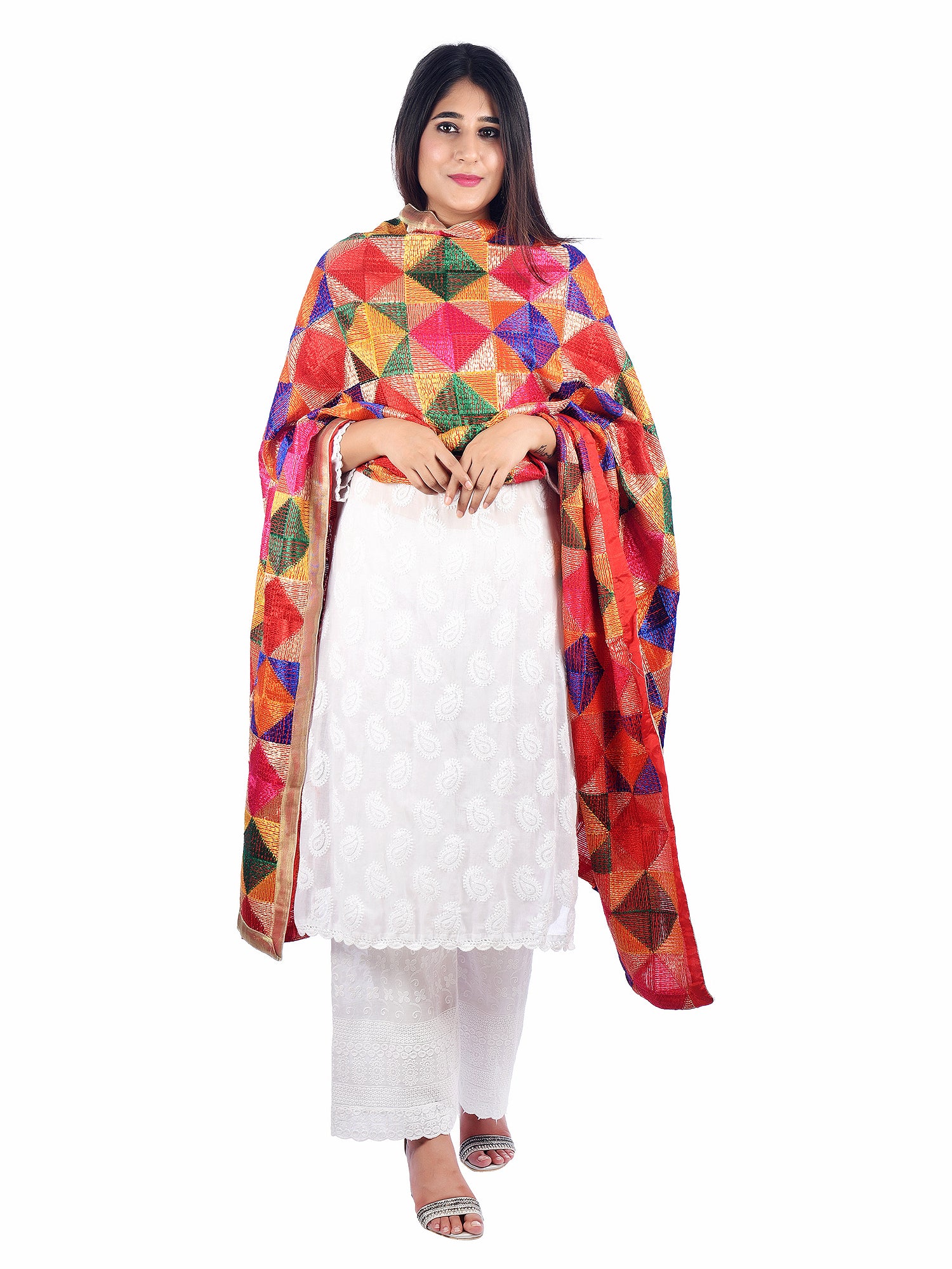 Multicolour Phulkari Chiffon Dupatta