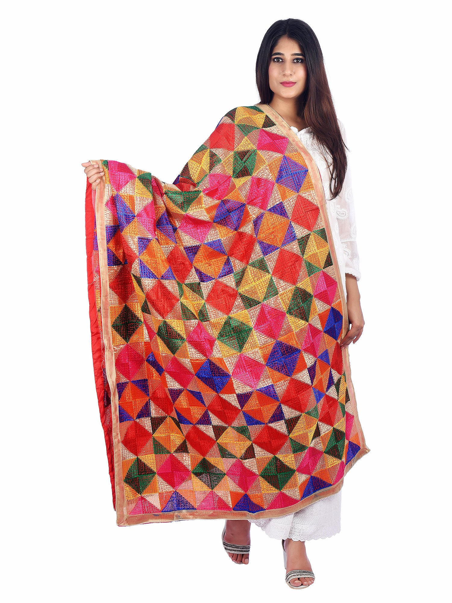 Multicolour Phulkari Chiffon Dupatta