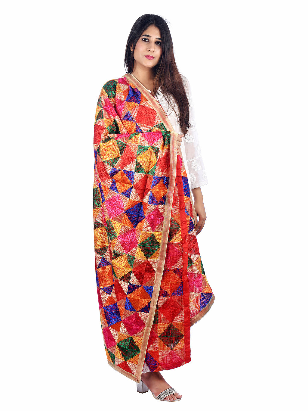 Multicolour Phulkari Chiffon Dupatta