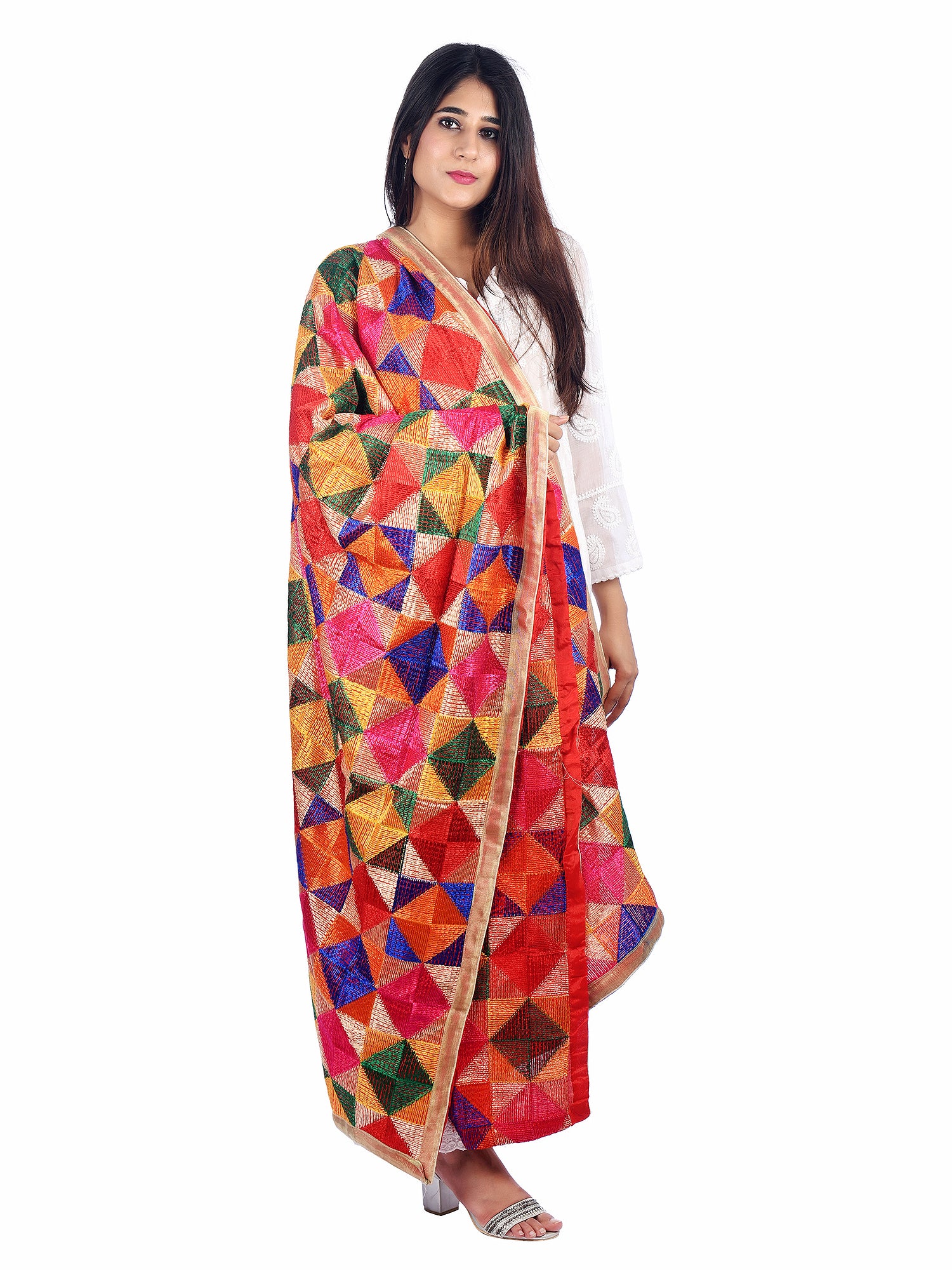Multicolour Phulkari Chiffon Dupatta