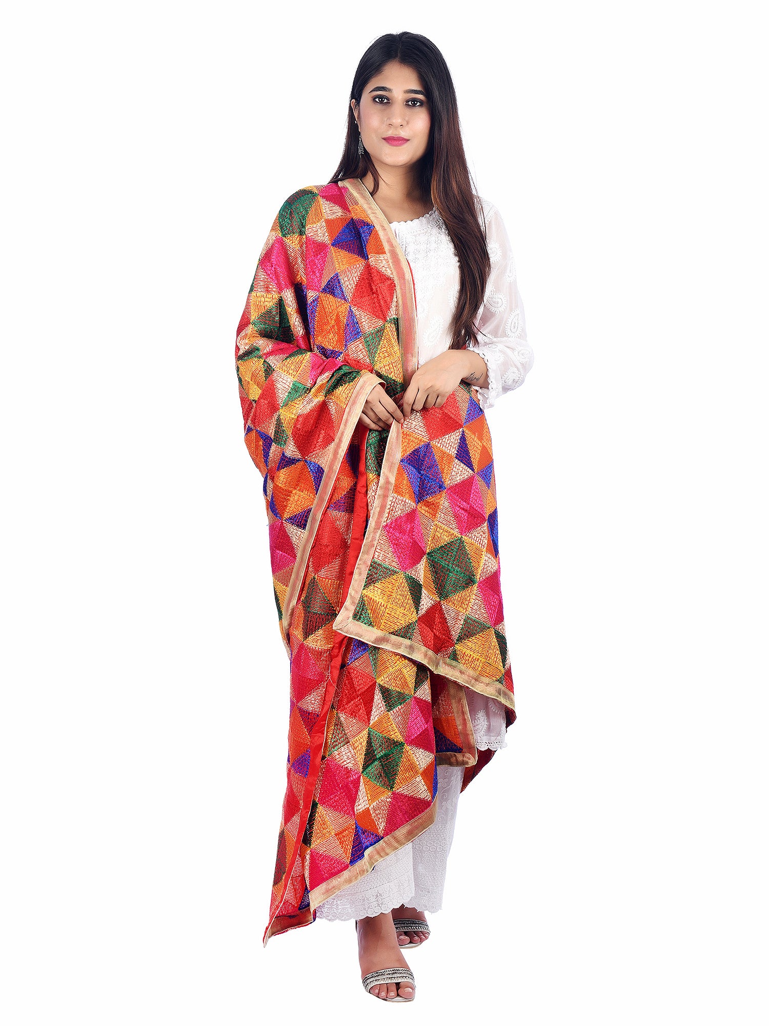 Multicolour Phulkari Chiffon Dupatta