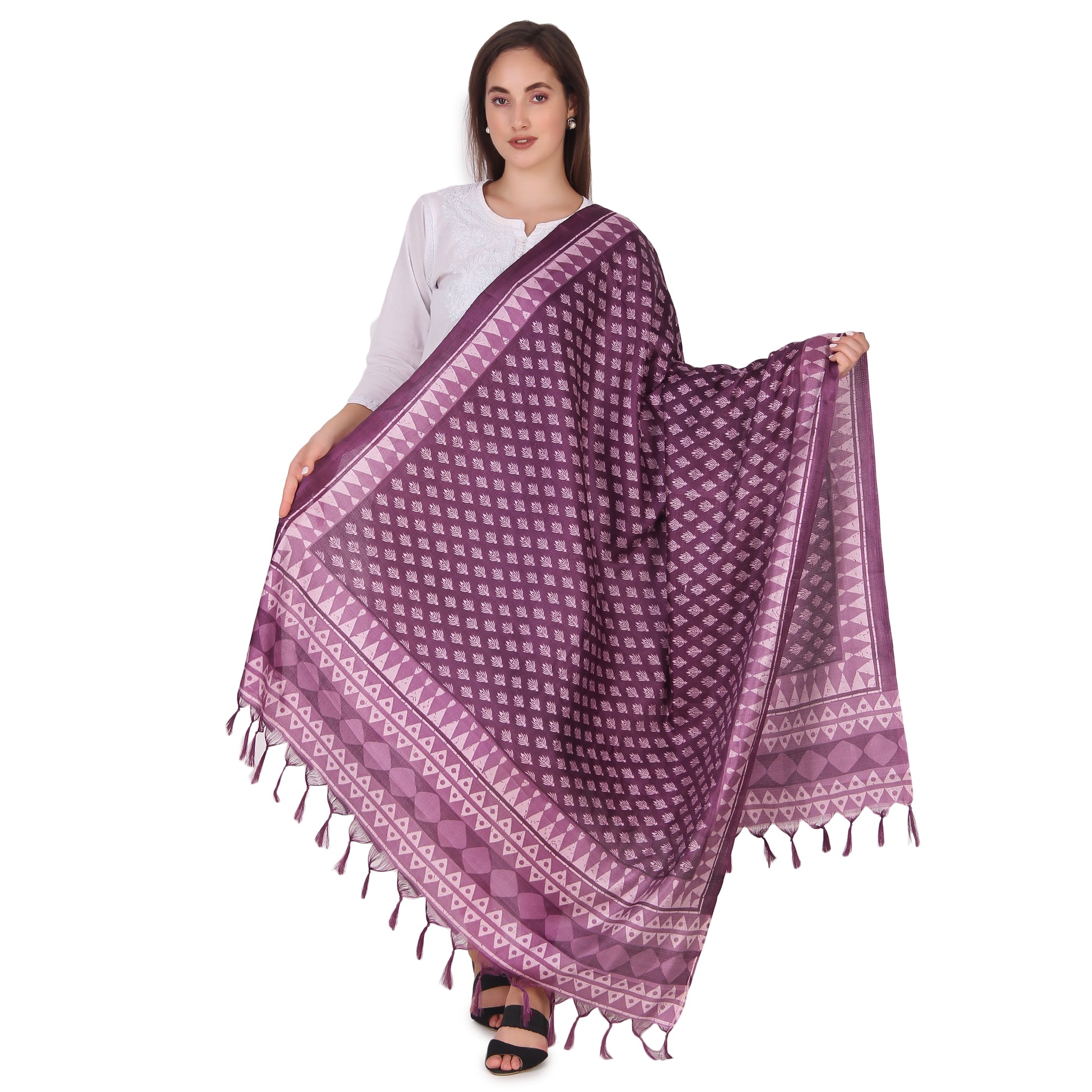 Polka Print Art Silk Dupatta with Tassels