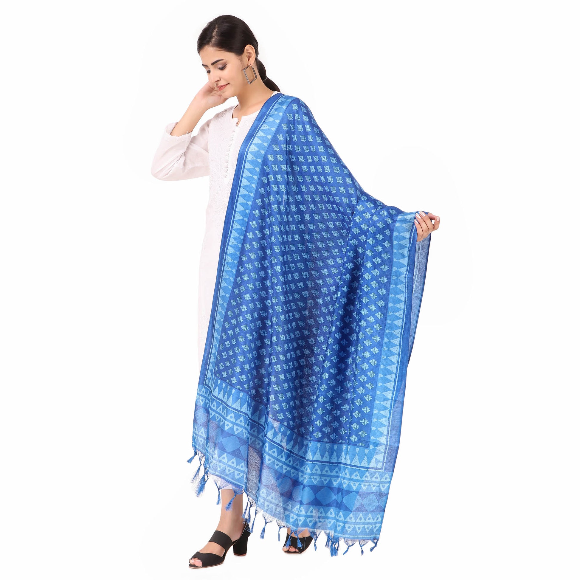 Polka Print Art Silk Dupatta with Tassels