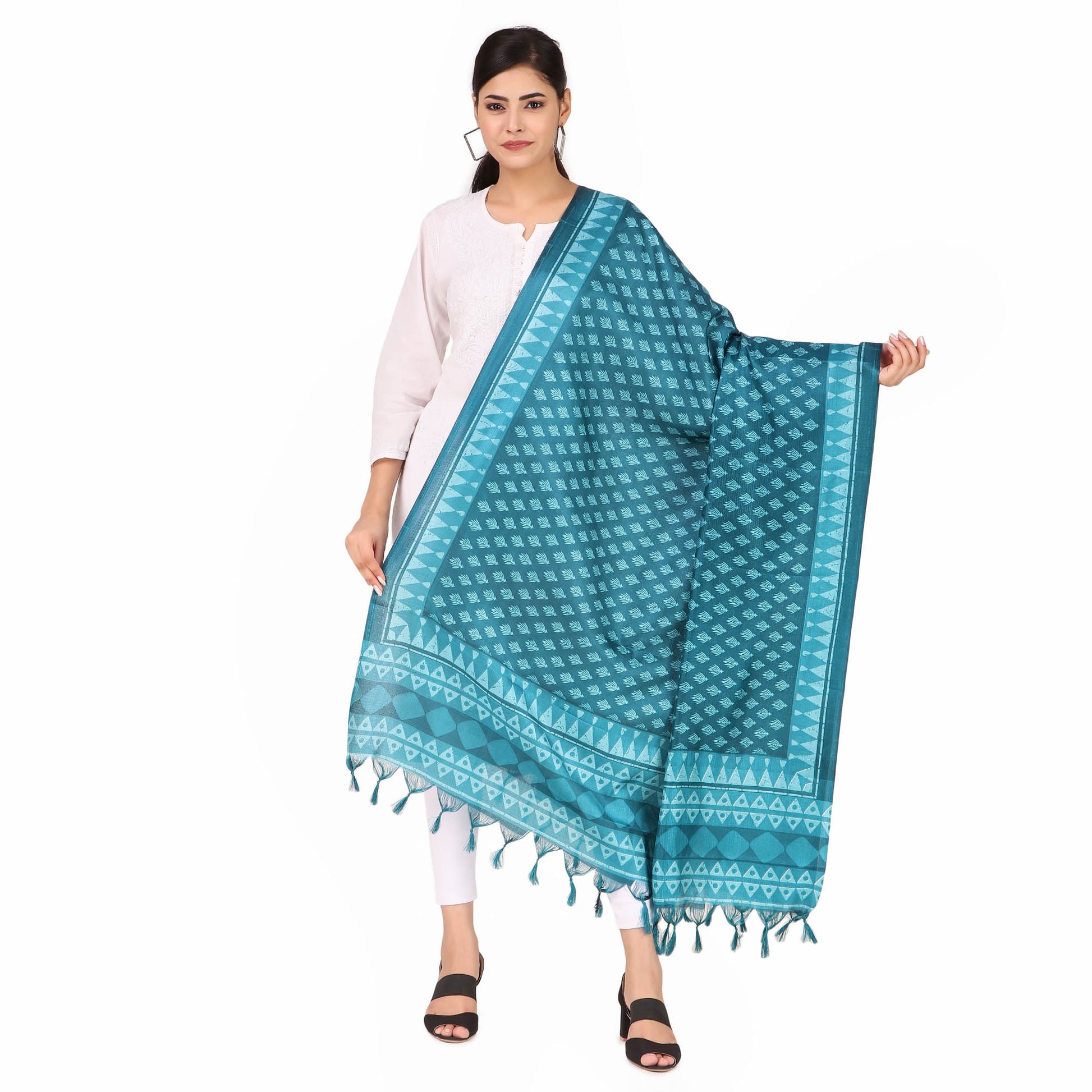 Polka Print Art Silk Dupatta with Tassels