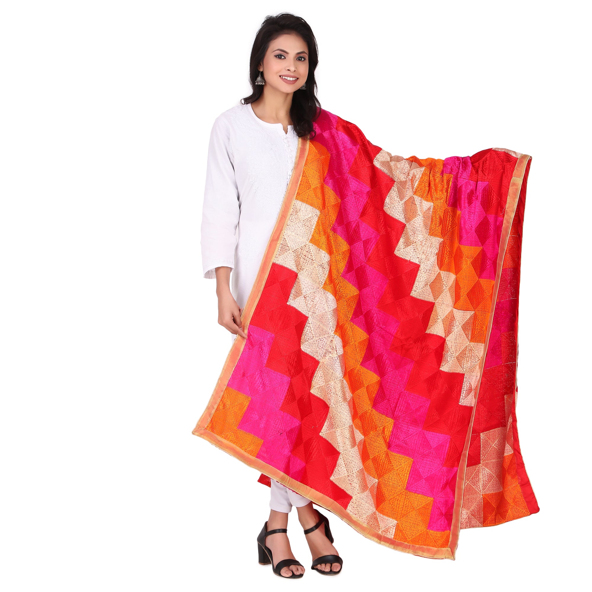 Vibrant Phulkari Chiffon Dupatta