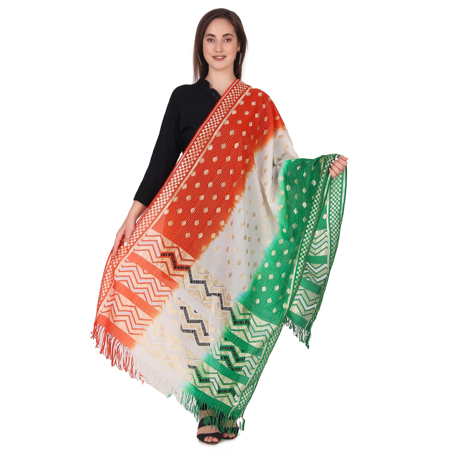 Exquisite Tri-Color Banarasi Silk Dupatta (Tiranga)