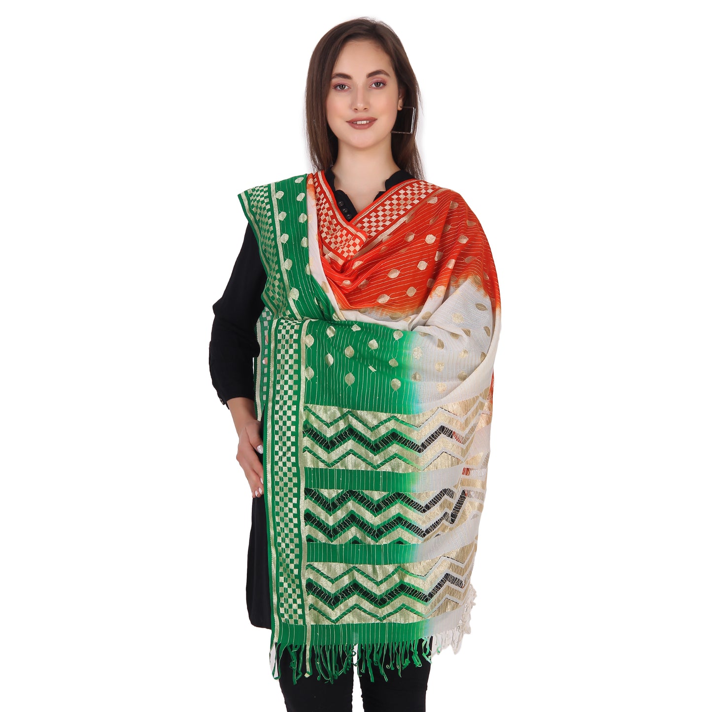 Exquisite Tri-Color Banarasi Silk Dupatta (Tiranga)