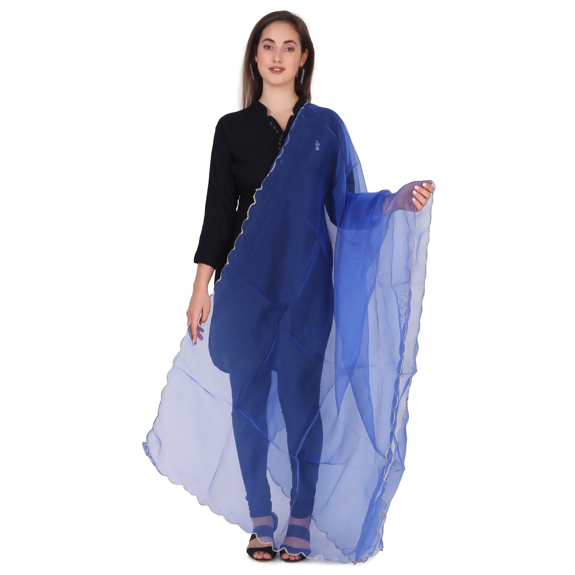 Elegant Pink & Red Organza Dupatta with Four-Side Scallop Cut Work
